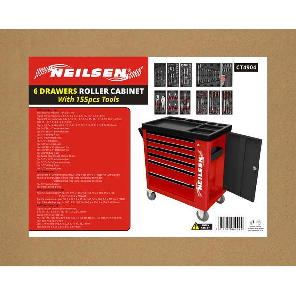 6 Drawer Toolbox Roller Cabinet With 155pcs Tools