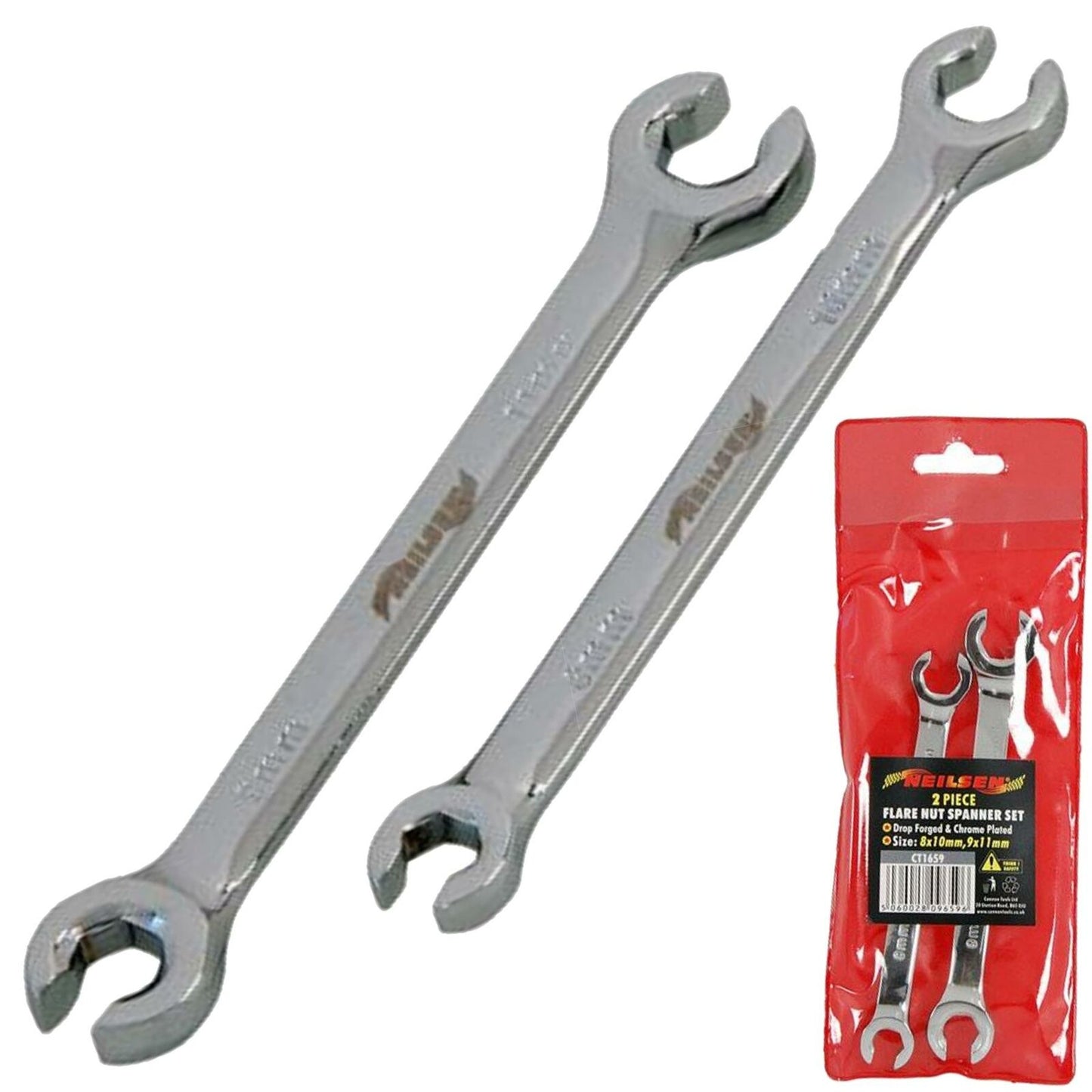 Neilsen Flare Nut Wrench Open-Ended Brake Pipe Spanner Set 9mm, 8mm, 10mm, 11mm